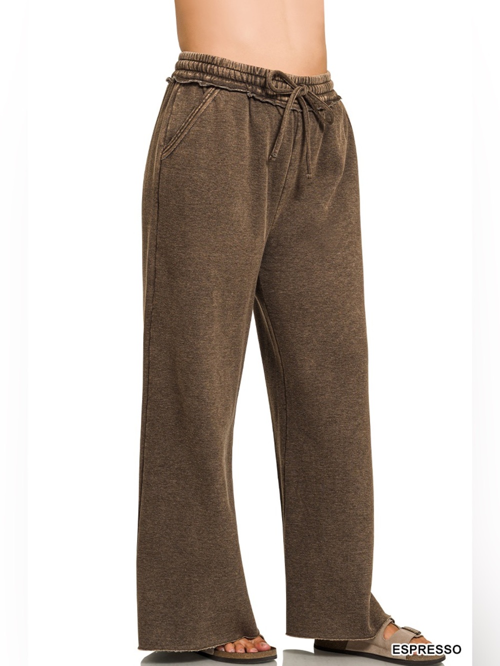 Zenana ACID WASH FLEECE PALAZZO SWEATPANTS WITH POCKETS - Picture 2 of 2